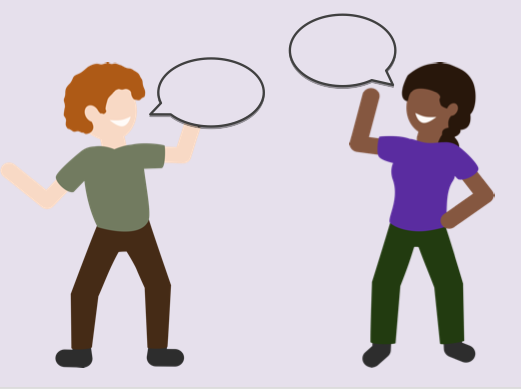 two people standing with speech bubbles to show they are talking